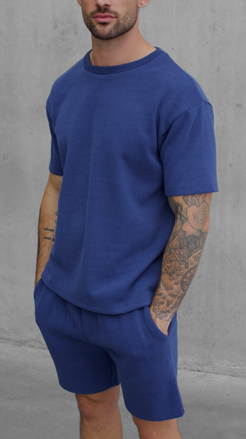 Cotton Blend Premium Ribbed Short-Set — Navy