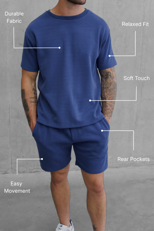 Cotton Blend Premium Ribbed Short-Set — Navy