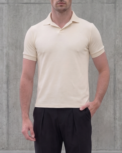Structured Knit Polo Shirt — Cream