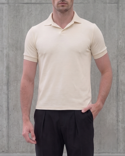 Structured Knit Polo Shirt — Cream