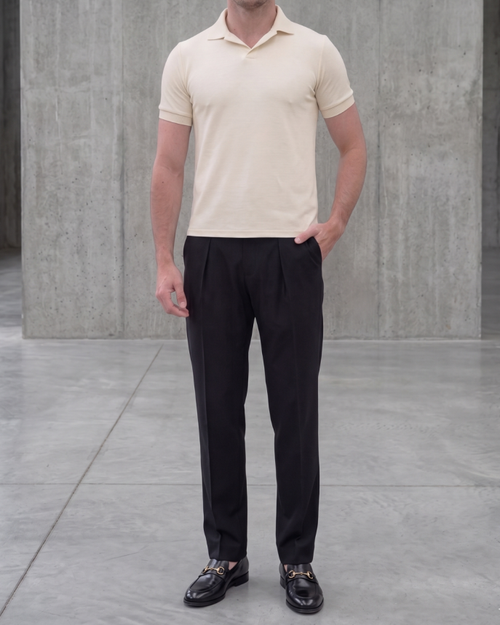 Structured Knit Polo Shirt — Cream