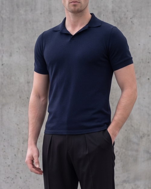Structured Knit Polo Shirt — Navy