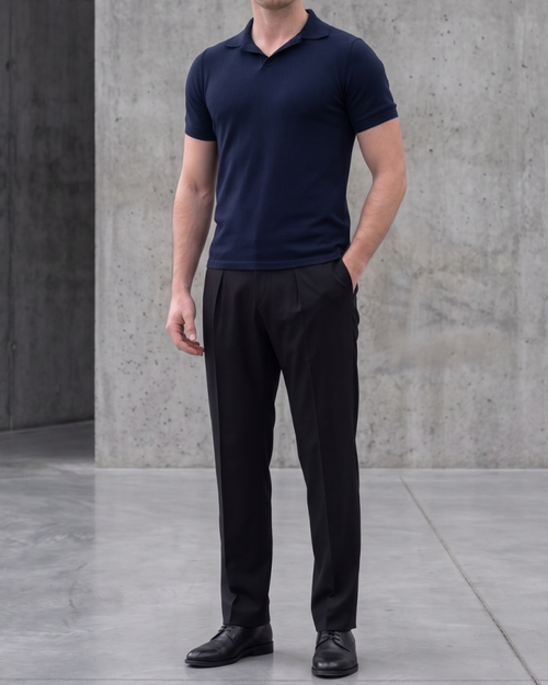 Structured Knit Polo Shirt — Navy
