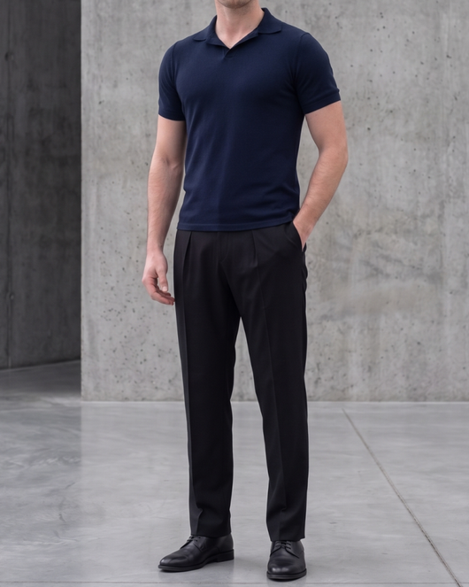 Structured Knit Polo Shirt — Navy