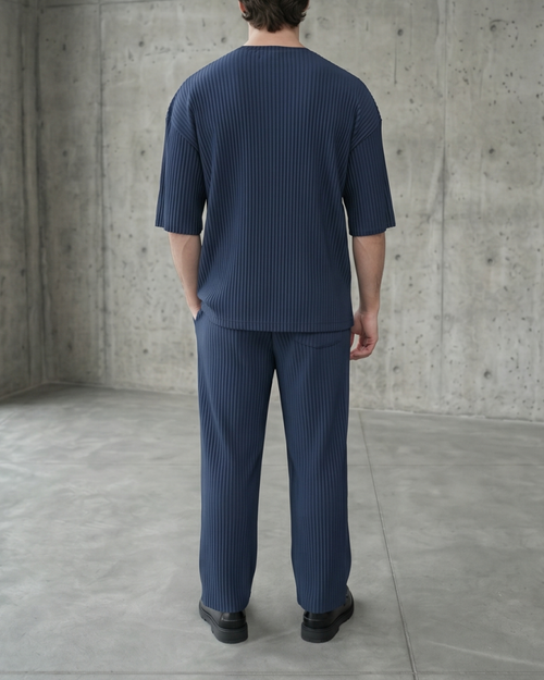 Pleated T-Shirt — Navy