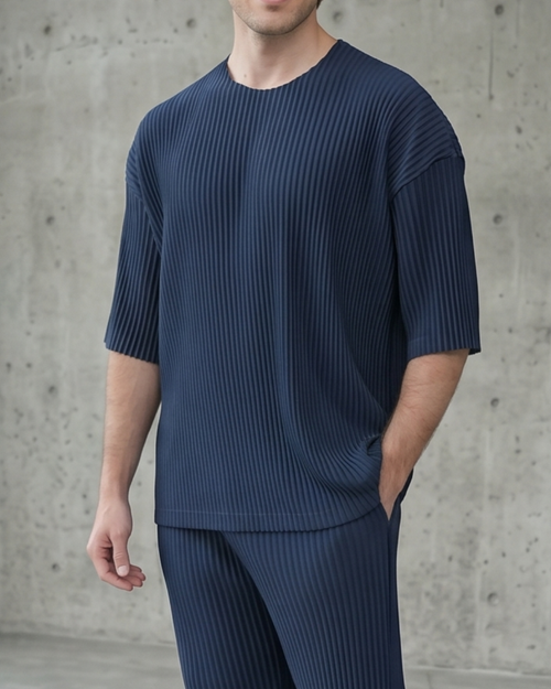 Pleated T-Shirt — Navy